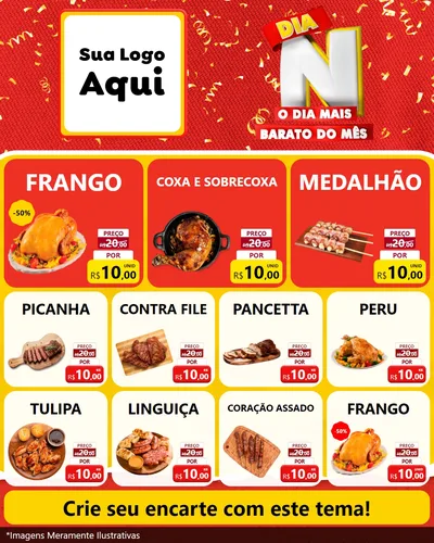 Modelo de Rede Social para Feed Instagram com o tema Dia N o Dia Mais Barato do Mês para Assados
