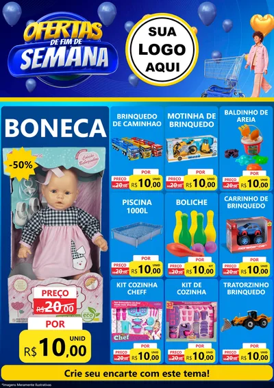 Modelo de Encarte para Encarte A4 Vertical com o tema Ofertas de Fim de Semana para Brinquedos