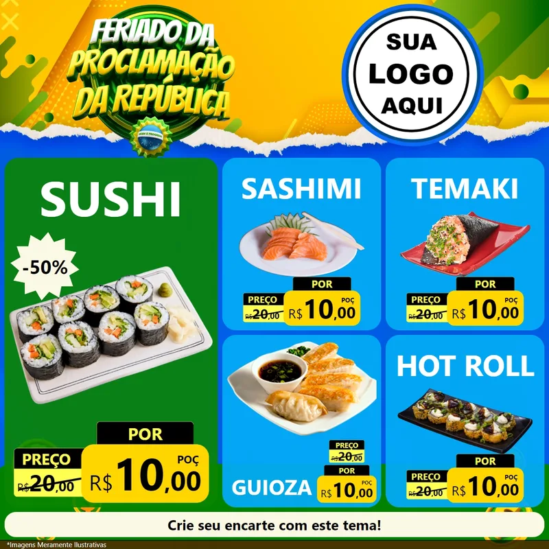 Modelo de Rede Social para Feed Facebook com o tema Feriado da Proclamação da República para Comida japonesa