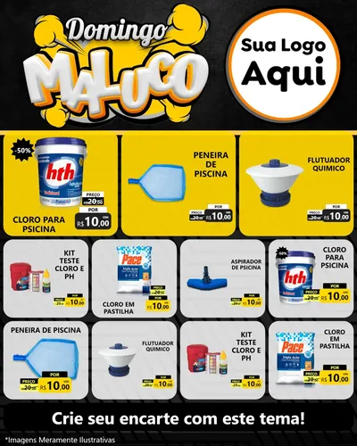 Modelo de Rede Social para Feed Instagram com o tema Domingo Maluco para Produtos para Piscina