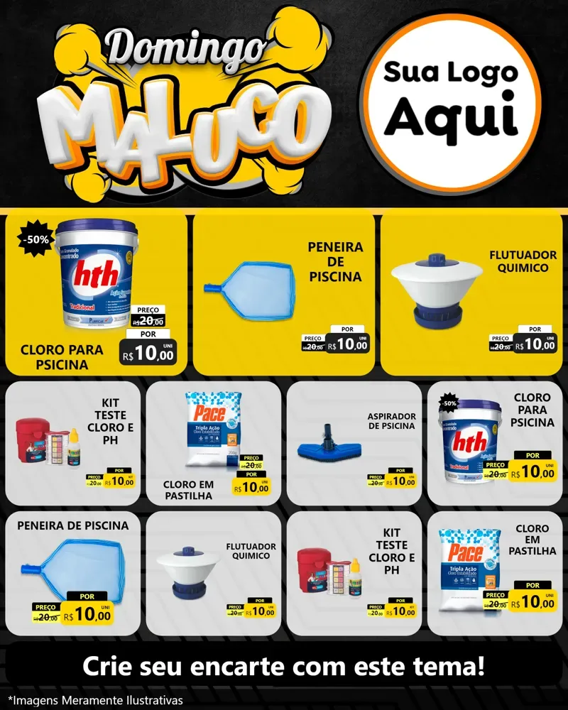 Modelo de Rede Social para Feed Instagram com o tema Domingo Maluco para Produtos para Piscina