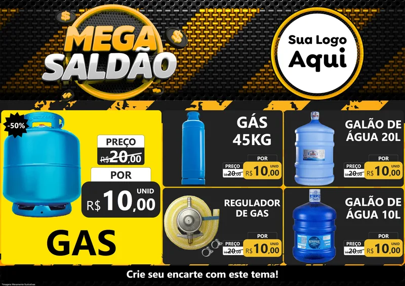 Modelo de Encarte para Encarte A4 Horizontal com o tema Mega Saldão para Água e gás