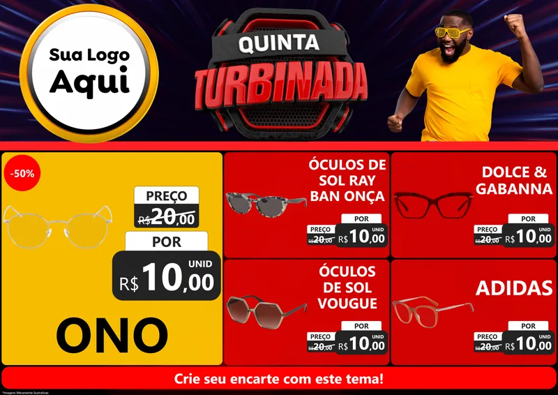 Modelo de Encarte para Encarte A4 Horizontal com o tema Quinta Turbinada para Óticas