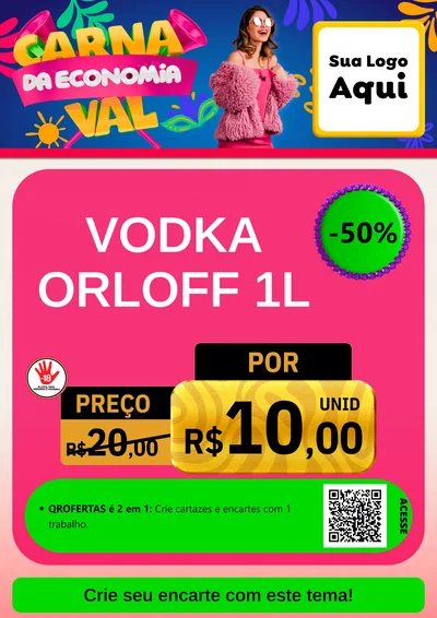Modelo de Cartaz para Cartaz A4 Vertical com o tema Carnaval da Economia para Distribuidora de bebidas