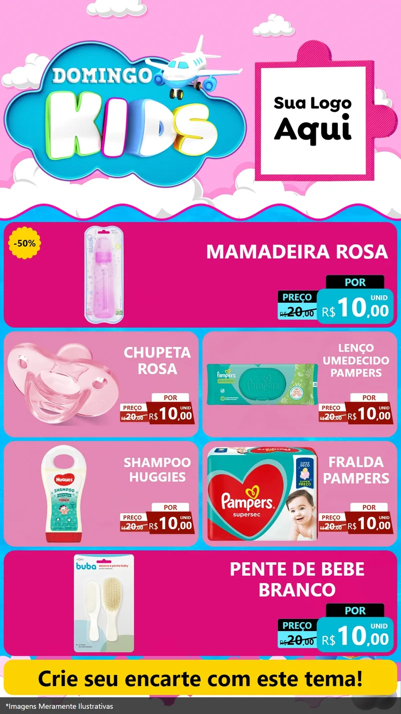 Modelo de TV para TV Vertical com o tema Domingo Kids para Bebês