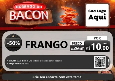 Modelo de Cartaz para Cartaz A4 Horizontal com o tema Domingo do Bacon para Assados