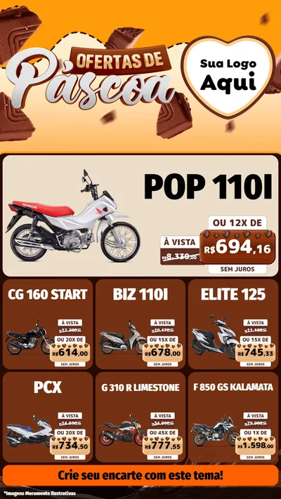 Modelo de Rede Social para Stories com o tema Ofertas de Páscoa para Concessionaria de Motos