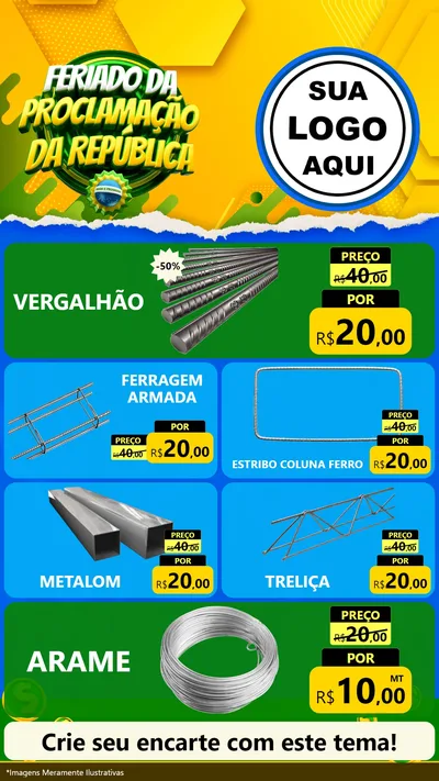 Modelo de TV para TV Vertical com o tema Feriado da Proclamação da República para Ferragens