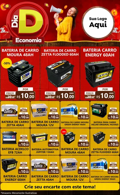 Modelo de Encarte para Encarte Grande com o tema Dia D Economia para Baterias Elétricas