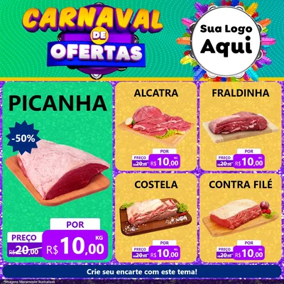 Modelo de Rede Social para Feed Facebook com o tema Carnaval de Ofertas para Açougue