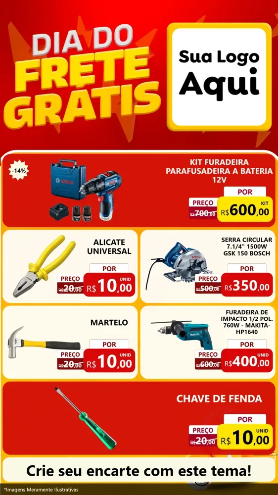 Modelo de TV para TV Vertical com o tema Dia do Frete Grátis para Maquinas e Ferramentas