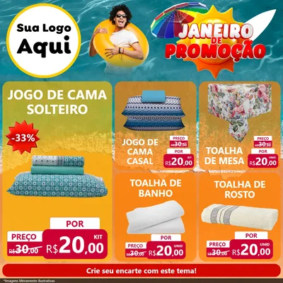 Modelo de Rede Social para Feed Facebook com o tema Janeiro de Promoção para Cama, Mesa e Banho