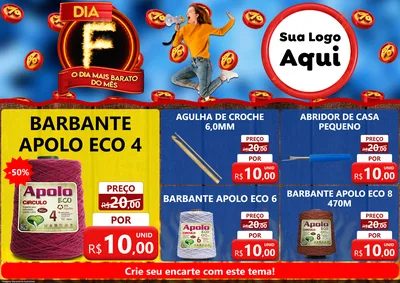 Modelo de Encarte para Encarte A4 Horizontal com o tema Dia F - O Dia Mais Barato Do Mês para Armarinho e Aviamentos