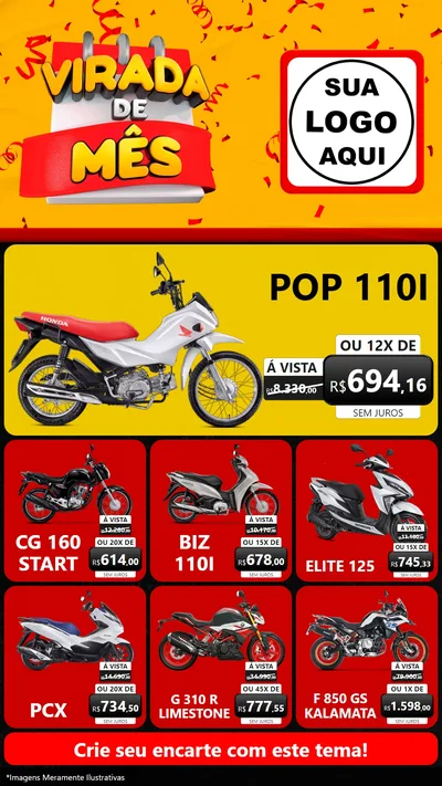 Modelo de Rede Social para Stories com o tema Virada de Mês para Concessionaria de Motos