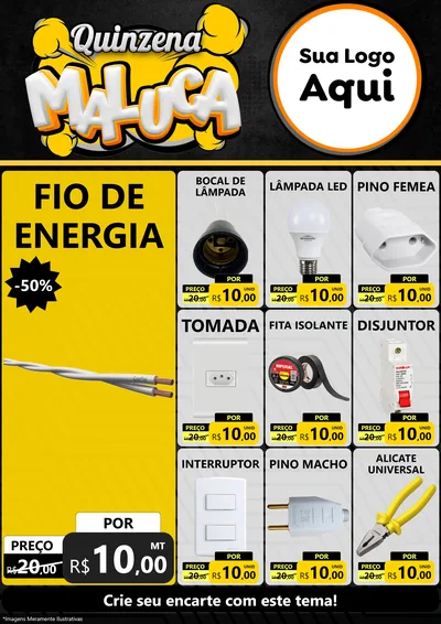 Modelo de Encarte para Encarte A4 Vertical com o tema Quinzena Maluca para Materiais Elétricos