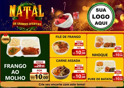 Modelo de Encarte para Encarte A4 Horizontal com o tema Natal de Grandes Ofertas para Restaurante