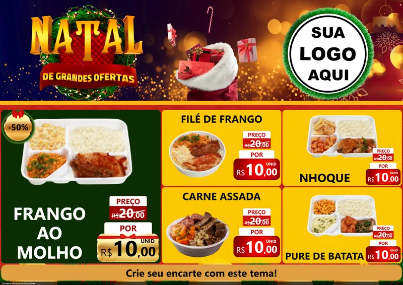 Modelo de Encarte para Encarte A4 Horizontal com o tema Natal de Grandes Ofertas para Restaurante