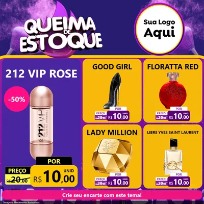 Modelo de Rede Social para Feed Facebook com o tema Queima de Estoque para Perfumes