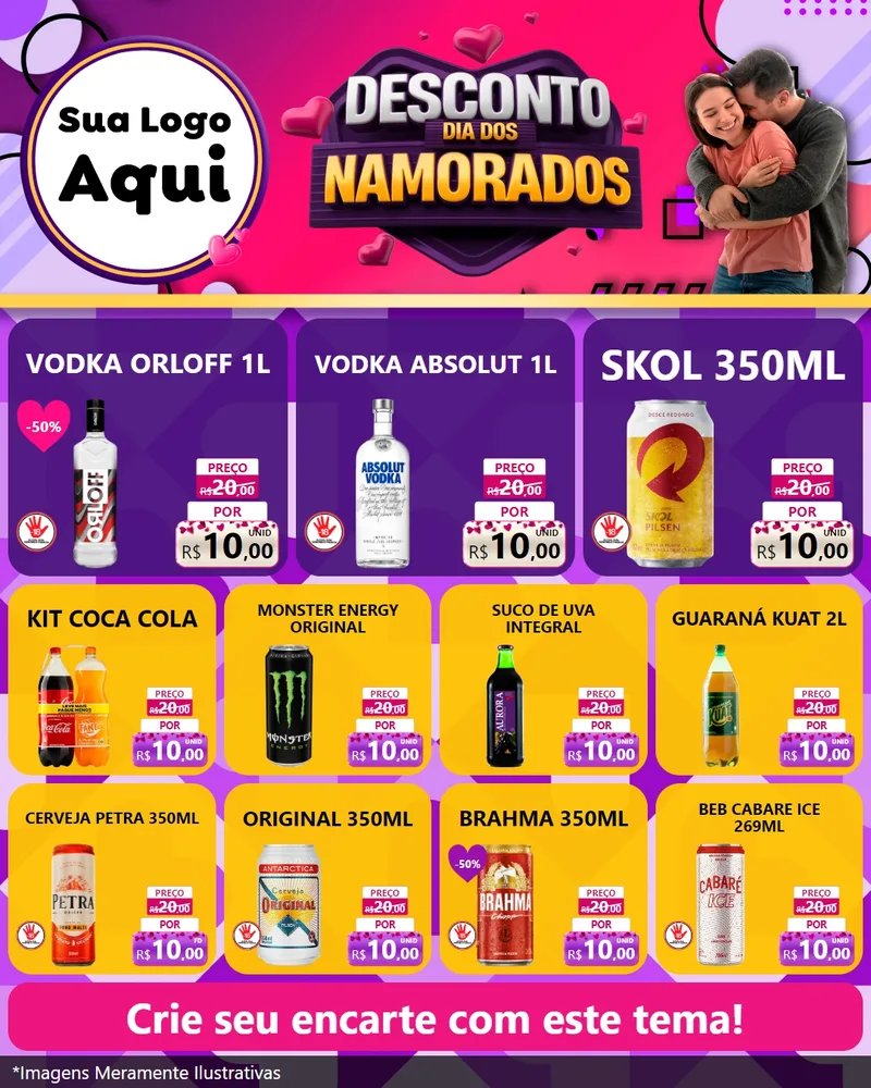 Modelo de Rede Social para Feed Instagram com o tema Desconto Dia dos Namorados para Distribuidora de bebidas