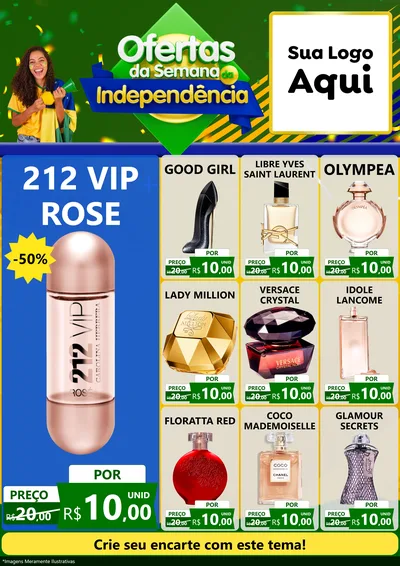 Modelo de Encarte para Encarte A4 Vertical com o tema Ofertas da Semana da Independência para Perfumes