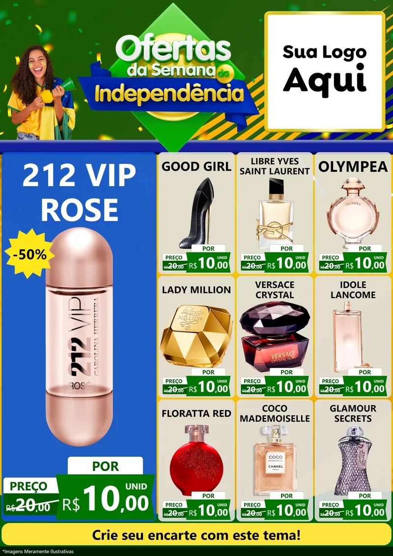 Modelo de Encarte para Encarte A4 Vertical com o tema Ofertas da Semana da Independência para Perfumes