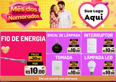 Modelo de Encarte para Encarte A4 Horizontal com o tema Mês dos Namorados para Materiais Elétricos