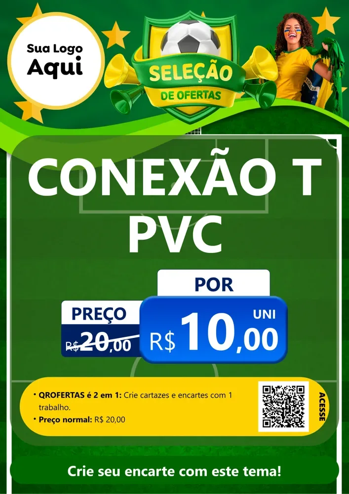 Modelo de Cartaz para Cartaz A4 Vertical com o tema Seleção de Ofertas - Copa para Tubos e conexões