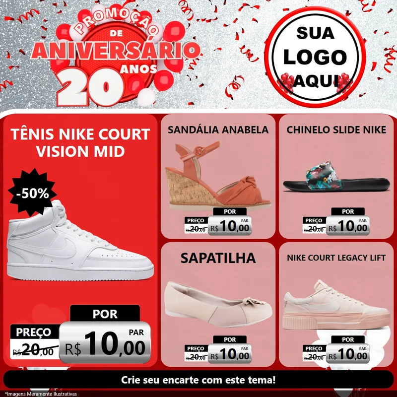 Modelo de Rede Social para Feed Facebook com o tema Promoção de Aniversário - 20 Anos para Calçados