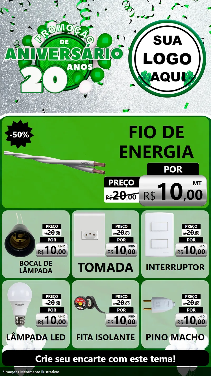 Modelo de Rede Social para Stories com o tema Promoção de Aniversário - 20 Anos para Materiais Elétricos