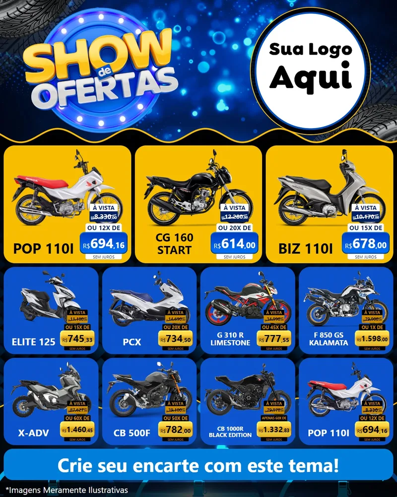 Modelo de Rede Social para Feed Instagram com o tema Show de Ofertas para Concessionaria de Motos