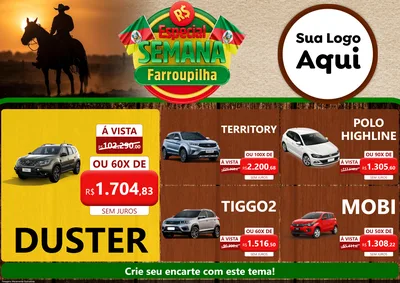 Modelo de Encarte para Encarte A4 Horizontal com o tema Especial Semana Farroupilha para Concessionaria de Carros