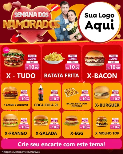 Modelo de Rede Social para Feed Instagram com o tema Semana dos Namorados para Hamburgueria