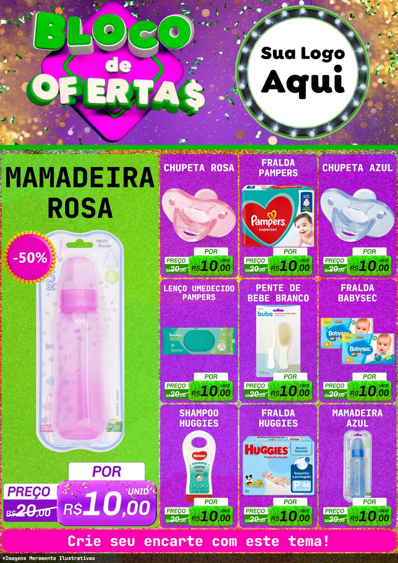 Modelo de Encarte para Encarte A4 Vertical com o tema Bloco de Ofertas para Bebês