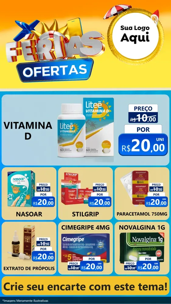 Modelo de Rede Social para Stories com o tema Ofertas - Férias para Farmácia