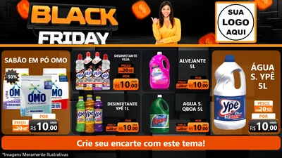 Modelo de TV para TV Horizontal com o tema Black Friday para Produtos de Limpeza