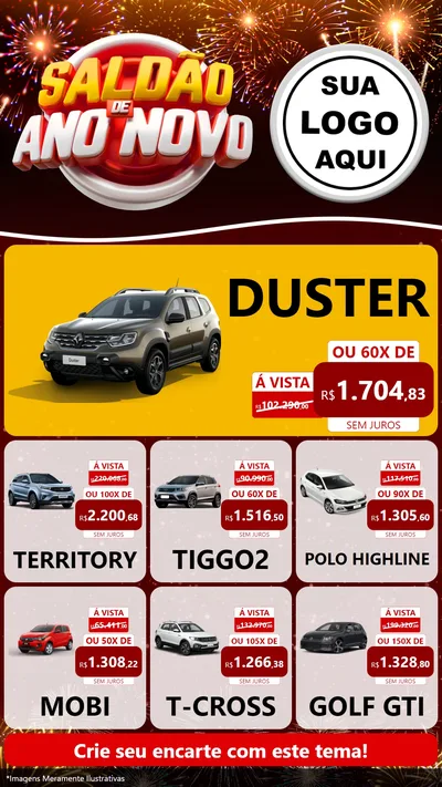 Modelo de Rede Social para Stories com o tema Saldão de Ano Novo para Concessionaria de Carros