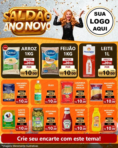 Modelo de Rede Social para Feed Instagram com o tema Saldão de Ano Novo para Supermercado