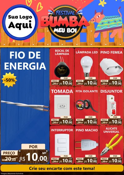 Modelo de Encarte para Encarte A4 Vertical com o tema Festival Bumba Meu Boi para Materiais Elétricos