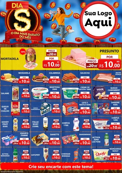 Modelo de Encarte para Encarte A4 Vertical com o tema Dia S - O Dia Mais Barato Do Mês para Frios e Laticínios