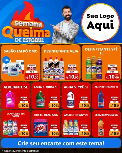 Modelo de Rede Social para Feed Instagram com o tema Semana Queima de Estoque para Produtos de Limpeza