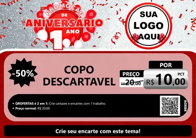 Modelo de Cartaz para Cartaz A4 Horizontal com o tema Promoção de Aniversário - 1 Ano para Embalagens