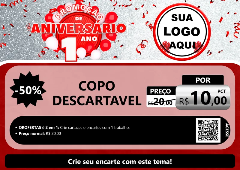 Modelo de Cartaz para Cartaz A4 Horizontal com o tema Promoção de Aniversário - 1 Ano para Embalagens