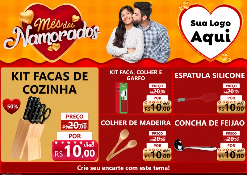 Modelo de Encarte para Encarte A4 Horizontal com o tema Mês dos Namorados para Utilidades Domésticas