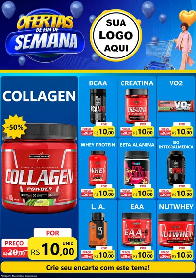 Modelo de Encarte para Encarte A4 Vertical com o tema Ofertas de Fim de Semana para Suplementos alimentares