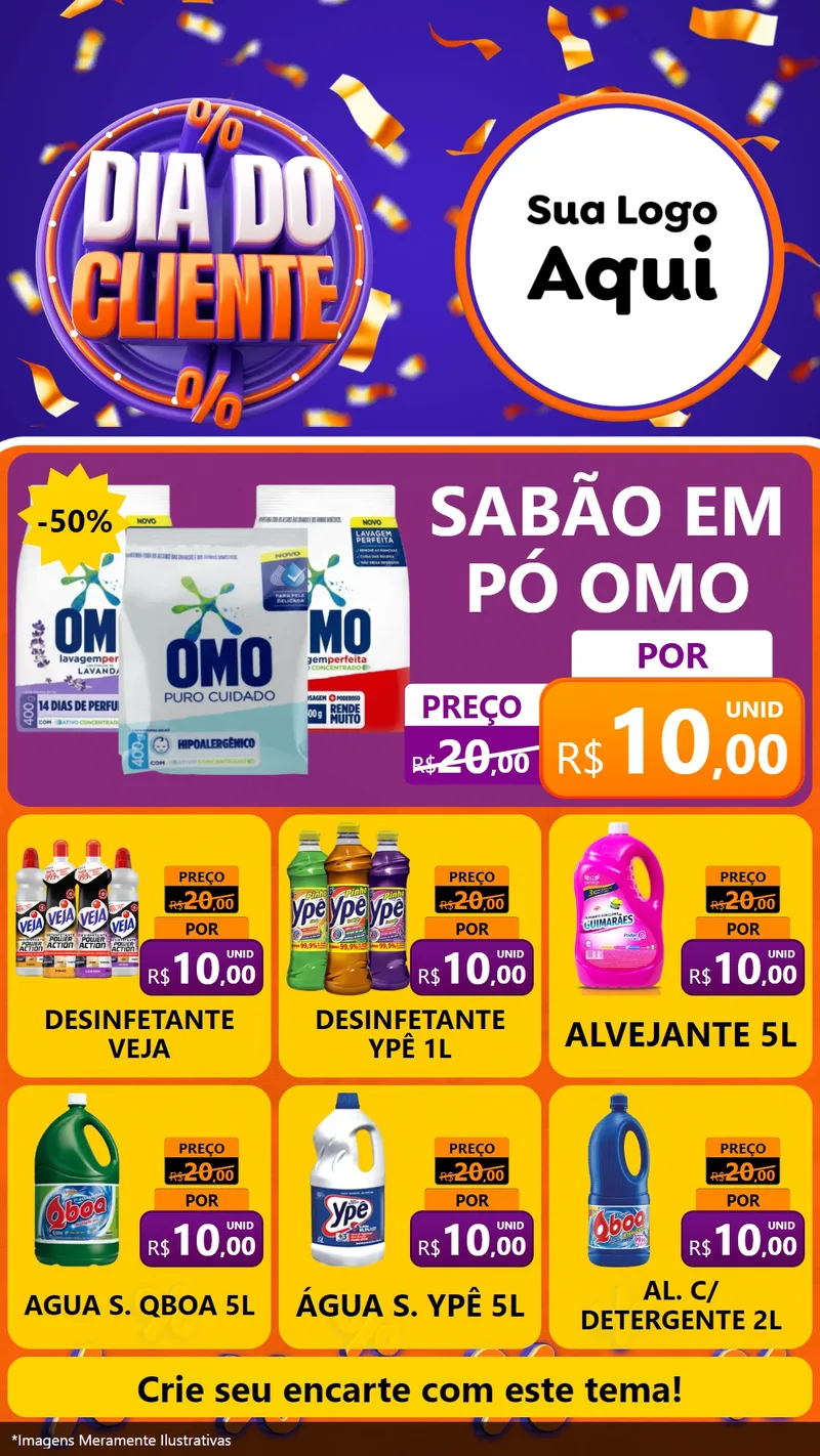 Modelo de Rede Social para Stories com o tema Dia do Cliente para Produtos de Limpeza
