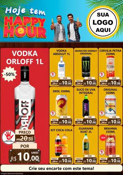 Modelo de Encarte para Encarte A4 Vertical com o tema Hoje Tem Happy Hour para Distribuidora de bebidas