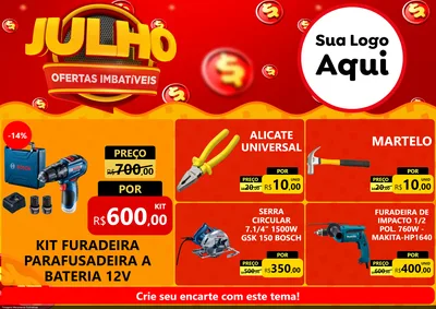 Modelo de Encarte para Encarte A4 Horizontal com o tema Julho Ofertas Imbatíveis para Maquinas e Ferramentas