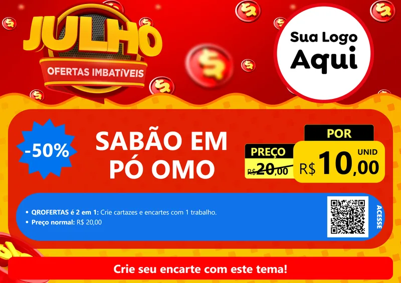 Modelo de Cartaz para Cartaz A4 Horizontal com o tema Julho Ofertas Imbatíveis para Produtos de Limpeza