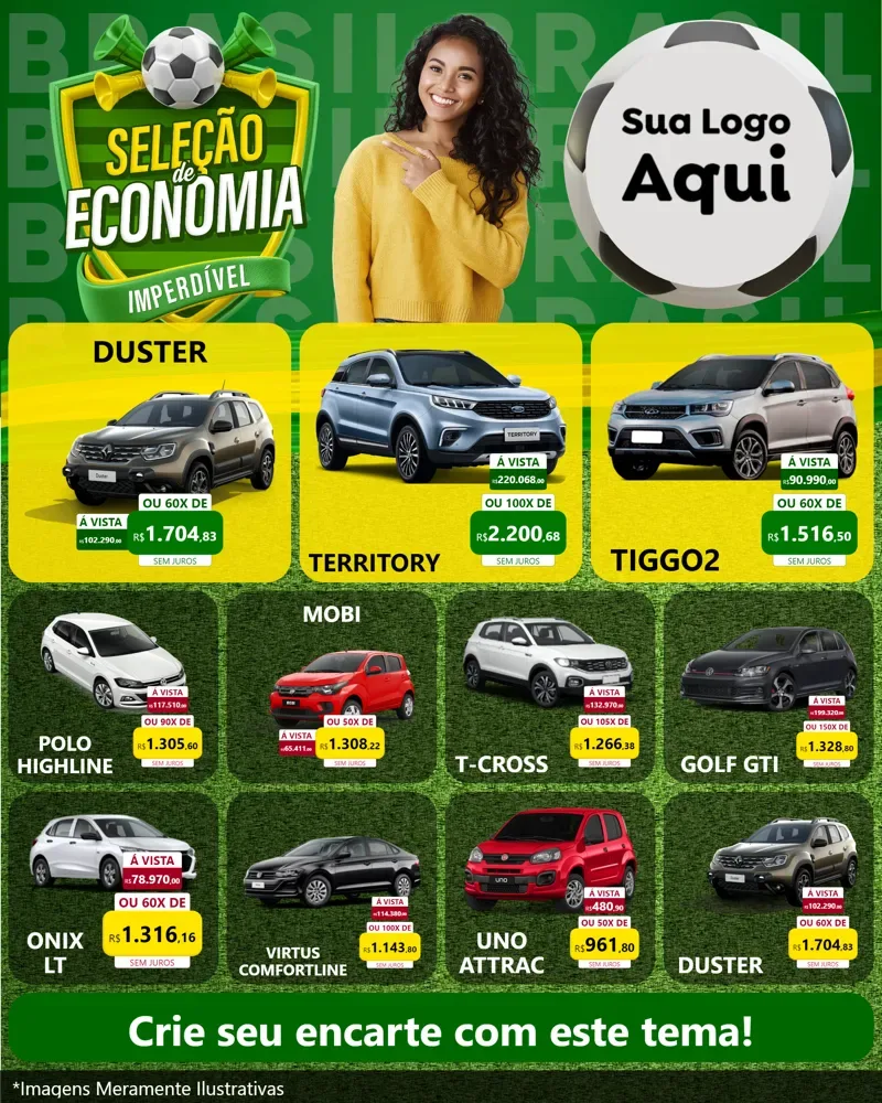 Modelo de Rede Social para Feed Instagram com o tema Seleção de Economia - Copa para Concessionaria de Carros