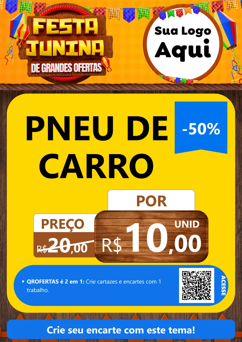 Modelo de Cartaz para Cartaz A4 Vertical com o tema Festa Junina de Grandes Ofertas para Auto peças